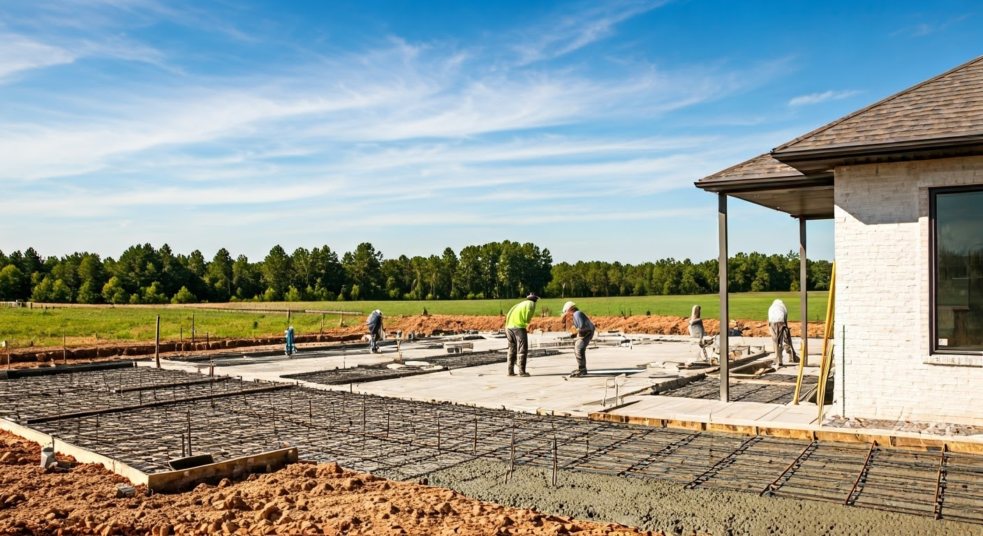 Professional concrete foundation installation by Peoria Concrete Co., showcasing our expert team's precision and quality workmanship